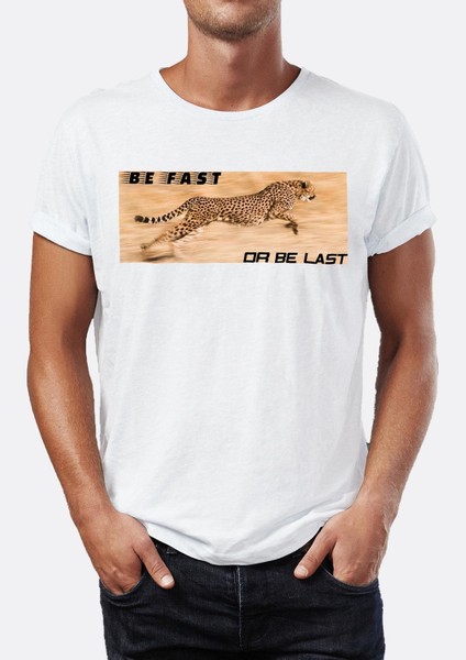 Be Fast Or Be Last Çita Baskılı Bisiklet Yaka Erkek Tişört