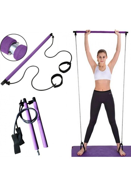Gym Stick Egzersiz Çubuğu Sünger Kaplama Tutamaçlı Antrenman Pilates Çubuğu Mor