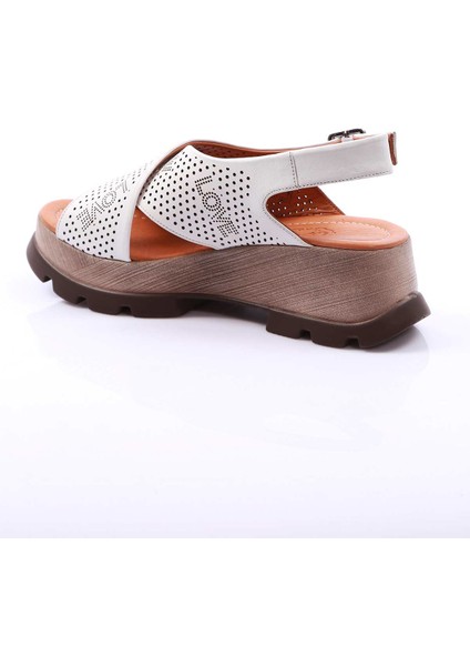 Hakiki Deri Beyaz Kadın Platform Sandalet 170-931 modelleri