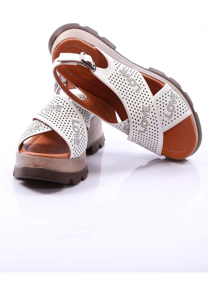 Hakiki Deri Beyaz Kadın Platform Sandalet 170-931 fırsatları