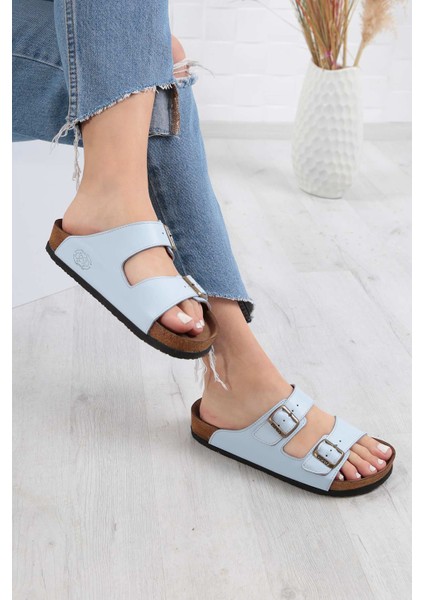 Hakiki Deri Bebe Mavi Kadın Düz Terlik 211124606 fiyatları