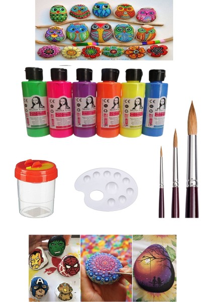 Taş Boyama Seti 6 Neon Renk Set 1 Paket