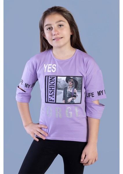 Toontoy Kız Çocuk Kolları Kesik Detaylı Baskılı Tişört