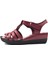 23201 Deri Bordo Dolgu Topuk Ortapedik Kadın Sandalet 1
