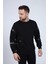 Erkek Gri Deri ve Kapitone Detaylı Slim Fit Sweatshirt 1