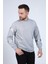 Erkek Gri Deri ve Kapitone Detaylı Slim Fit Sweatshirt 3