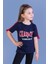 Toontoy Kız Çocuk Kolları Şerit Detaylı Baskılı Tişört 1
