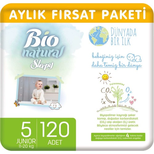 Sleepy Bio Natural Aylık Fırsat Paketi Bebek Bezi 5 Numara Junior 120'li Sleepy Bio Natural Aylık Fırsat Paketi Bebek Bezi 5 Numara Junior 120'li