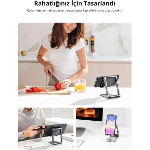 UGREEN Ayarlanabilir Metal Telefon Tutucu Standı, Uzay Grisi - 80708