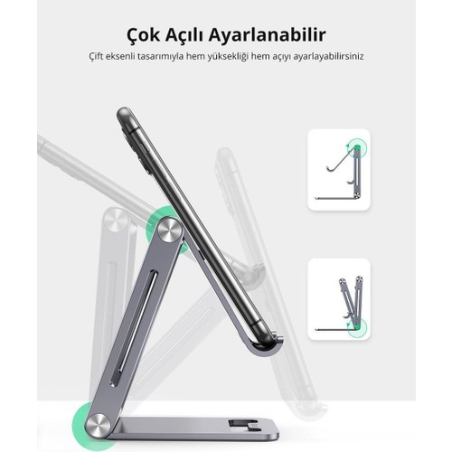 UGREEN Ayarlanabilir Metal Telefon Tutucu Standı, Uzay Grisi - 80708