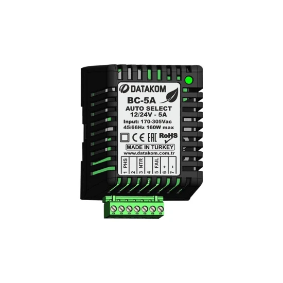 Datakom BC5A-12V-24V Akıllı Akü Şarj Cihazı Redresör 5 Amper Raya Monte