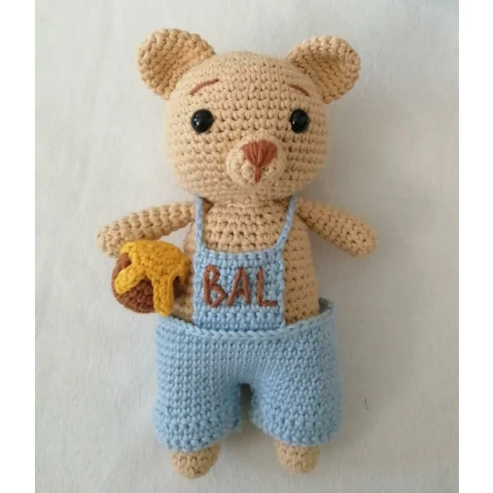 Oyuncak Park Mavi Tulumlu Ballı Ayıcık Amigurumi Organik Oyuncak