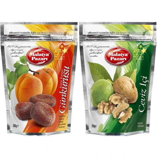 Malatya Pazarı Murat Palancı Kuru Kayısı Naturel 200 gr & Ceviz Içi 150 gr