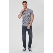 Lee Cooper Bisiklet Yaka Desenli Mavi Erkek T-Shirt