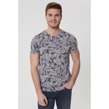 Lee Cooper Bisiklet Yaka Desenli Mavi Erkek T-Shirt