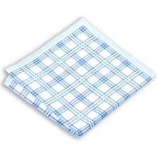 1001 Kravat Büyük Kare Desenli Mavi Renkli 33X33 cm Ölçülerinde Keten Cep Mendili