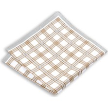 1001 Kravat Büyük Kare Desenli Kahverengi 33X33 cm Ölçülerinde Keten Cep Mendili