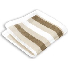 1001 Kravat Geniş Çizgili Kahverengi 33X33 cm Ölçülerinde Keten Cep Mendili