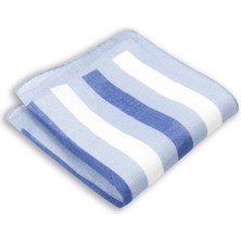 1001 Kravat Geniş Çizgili Mavi Renkli 33X33 cm Ölçülerinde Keten Cep Mendili