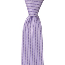 1001 Kravat Ince Lila Çizgili 8 cm Genişliğinde Kravat