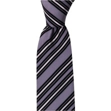 1001 Kravat Gri Çizgili 8 cm Genişliğinde Kravat