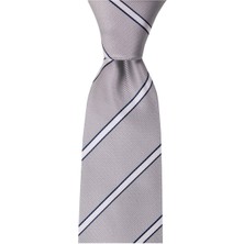 1001 Kravat Açık Gri Çizgili 8 cm Genişliğinde Kravat