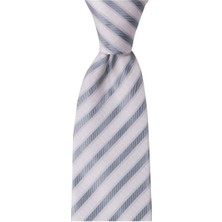 1001 Kravat Beyaz Çizgili 8,2 cm Genişliğinde Kravat