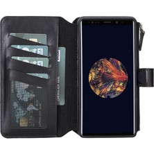 Burkley Samsung Galaxy Note 9 Siyah Fermuarlı Deri Cüzdan Telefon Kılıfı
