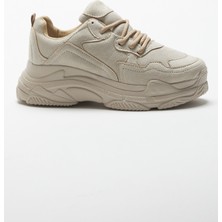 Tonny Black Kadın Spor Ayakkabı Düz Taban Suni Deri Bej Renk ile Şık ve Rahat