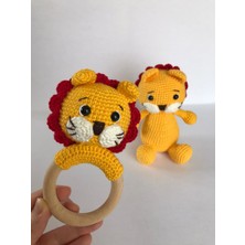 Oyuncak Park Sevimli Aslan Uyku Arkadaşı ve Çıngırak Amigurumi Organik Oyuncak