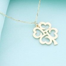 İryum 14 Ayar Altın Dört Yapraklı Yonca Şans Kolye