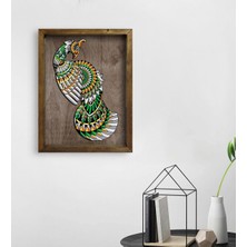 Bk Gift Tavus Kuşu Tasarımlı Doğal Masif Ahşap Çerçeveli Tablo 45X65CM-1