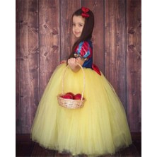 Peoniakids Kız Çocuk Sarı Kabarık Pelerin ve Taç Pamuk Prenses Kostümü - Pamuk Prenses Elbisesi