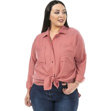 Disentis Modest Büyük Beden Torba Cepli Yanları Yırtmaçlı Pembe Gömlek