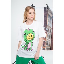 Trendiz Unisex Drew Oversize Tshirt Beyaz
