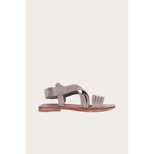 Bueno Shoes Gri Deri Kadın Düz Sandalet