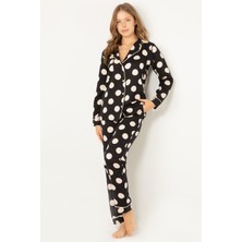 Doremi Puantiyeli Doğal Viskon Soft Yumuşak Düğmeli Pijama Takımı