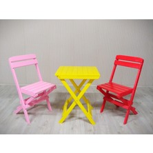 Alyans Bebek Mobilyaları Ahşap Katlanır Masa-Sandalye Takım (Sarı-Pembe-Kırmızı)