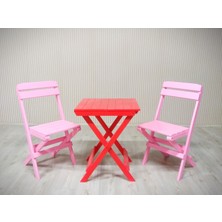 Alyans Bebek Mobilyaları Ahşap Katlanır Masa-Sandalye Takım (Kırmızı-Pembe)