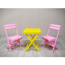 Alyans Bebek Mobilyaları Ahşap Katlanır Masa-Sandalye Takım (Sarı-Pembe)