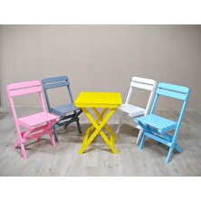 Alyans Bebek Mobilyaları Ahşap Katlanır Masa-Sandalye Takım (Sarı-Pembe-Gri-Beyaz-Mavi)