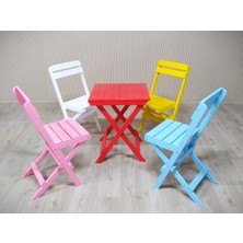 Alyans Bebek Mobilyaları Ahşap Katlanır Masa-Sandalye Takım (Kırmızı-Pembe-Beyaz-Sarı-Mavi)