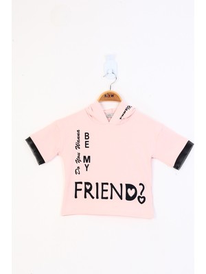 Toontoy Kids Toontoy Kız Çocuk Kapüşonlu Kolları File Detaylı Baskılı Tişört