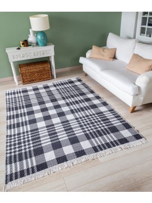 Duo Beyaz Siyah Çift Taraflı Yıkanabilir Dokuma Kilim 22991A