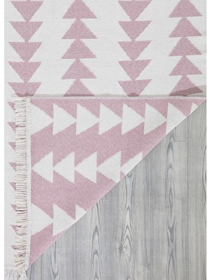 Duo Beyaz Pembe Çift Taraflı Yıkanabilir Dokuma Kilim 22994A