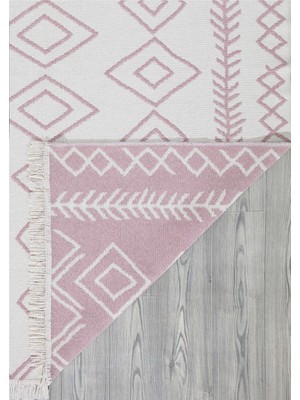 Duo Beyaz Pembe Çift Taraflı Yıkanabilir Dokuma Kilim 23000A