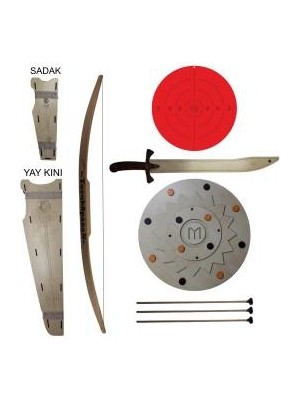 Ahtek Doğal Ahşap Ok Yay ve Kalkan Seti 7'li, Kalkan + Kılıç + Yay + 3 Ok + Yay Kını + Sadak + Hedef Oyuncak