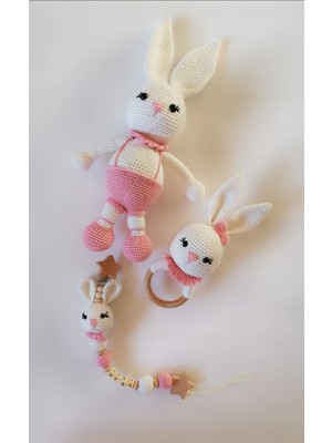 Oyuncak Park Yeni Doğan Uzun Kulak Tavşan Seti Amigurumi Organik Oyuncak