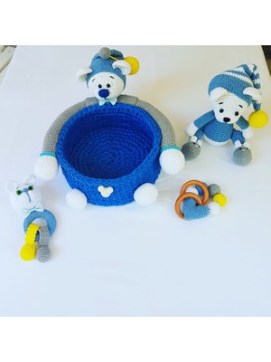 Oyuncak Park Ayıcıklı Penye Sepet Yeni Doğan Takımı Amigurumi Organik Oyun