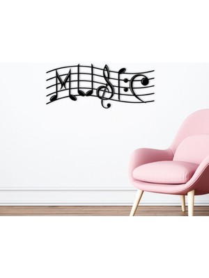 Bk Gift Müzik Notaları Tasarımlı Ahşap Duvar Süsü-5